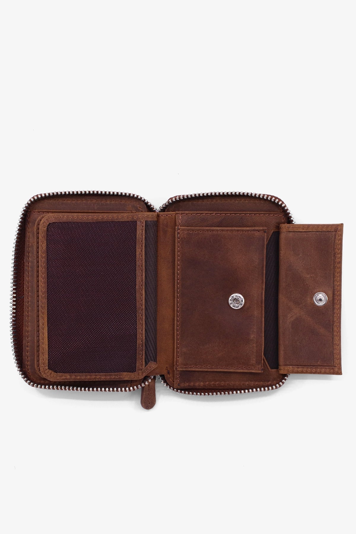 Leather Zip Wallet with Coin Compartment - Vintage Tan