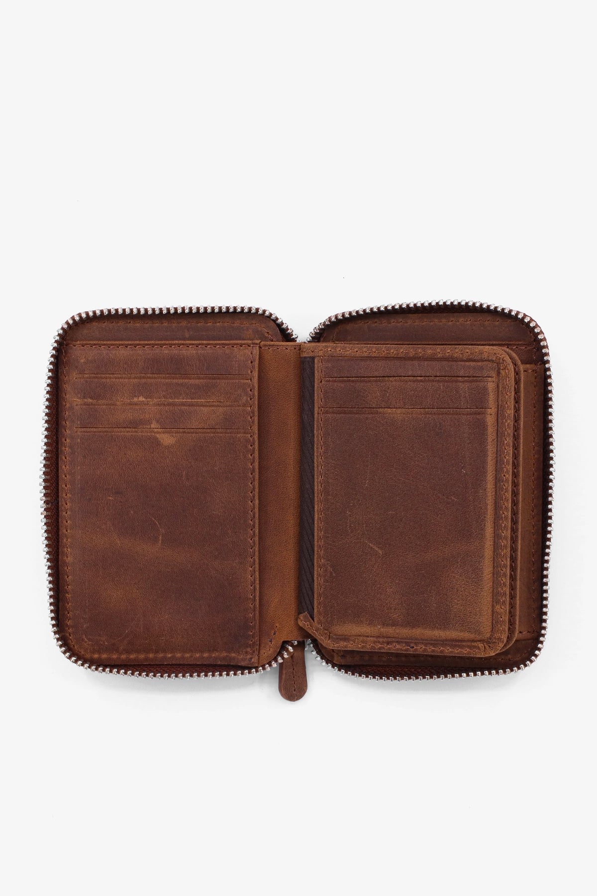 Leather Zip Wallet with Coin Compartment - Vintage Tan